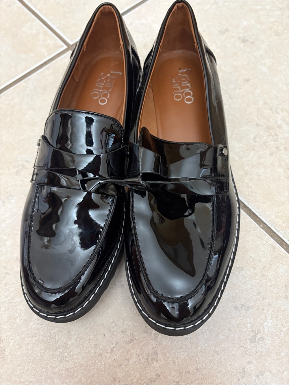 Franco Sarto Black Patent Penny Loafers